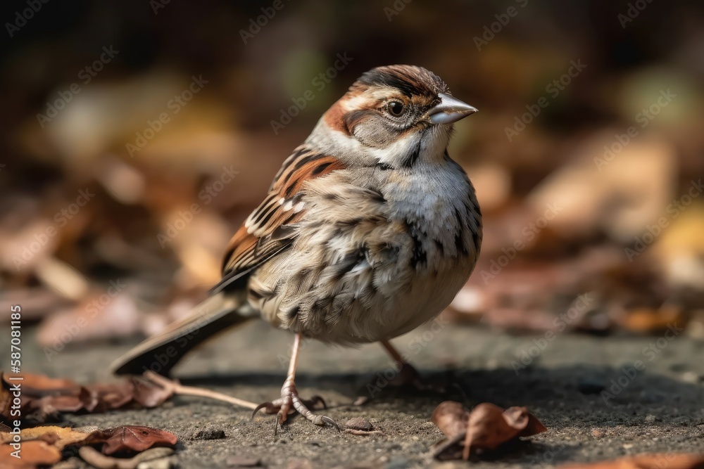 Warking sparrow on the ground. Generative AI Warking sparrow on the ground. Generative AI