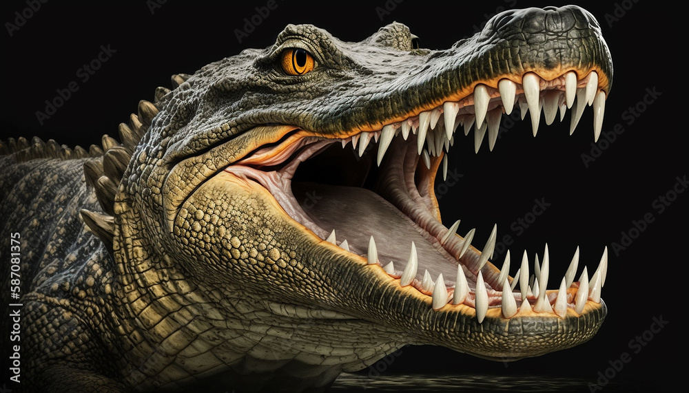 Fototapeta premium Crocodile with open mouth. Generative AI,