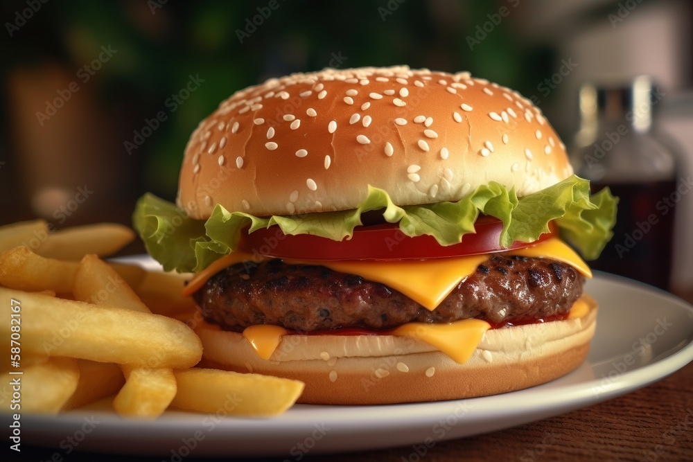 hamburger with fries, created with generative AI tools hamburger with fries, created with generative AI tools