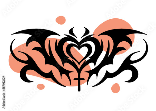 A girl's transferable temporary tattoo.  Celtic heart in lineart style and engraving. Vector drawing