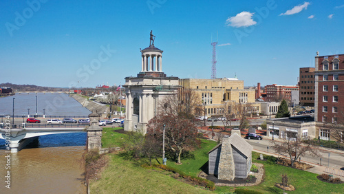 Civil War Statue and Log Cabin