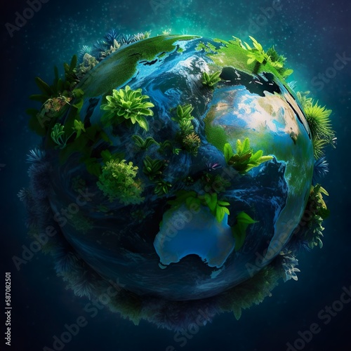 Illustration of planet earth full of green plants