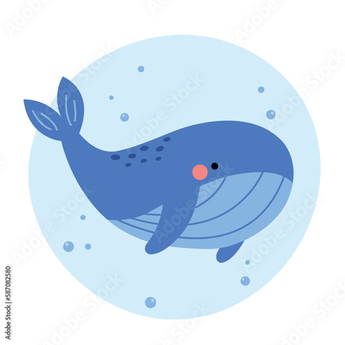 Cute whale. Cute ocean animal character. Vector illustration