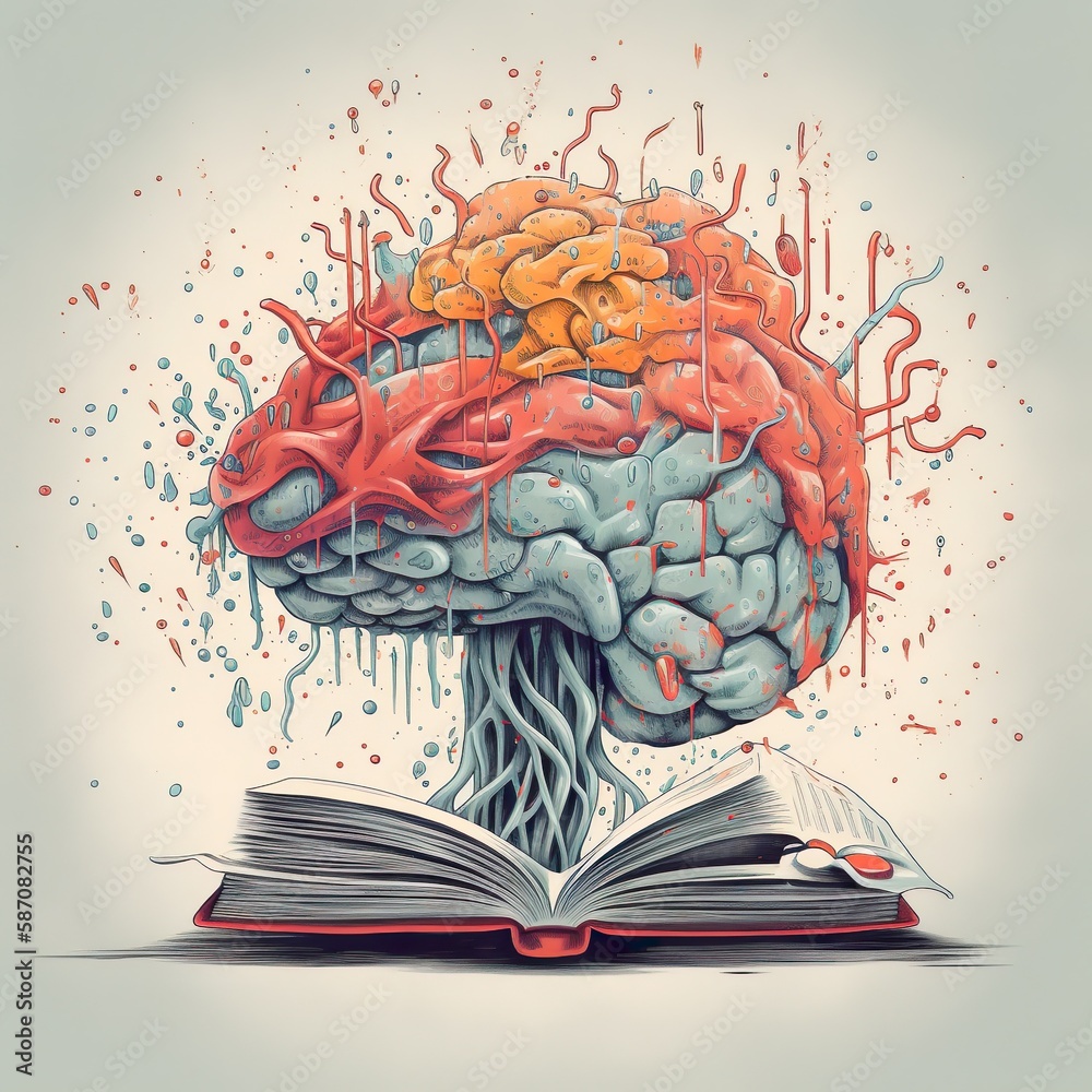 concept of a brain extracting informations out of a book - generative ai