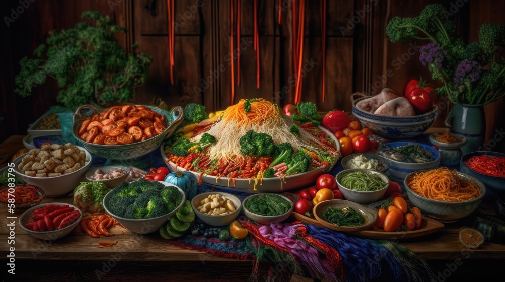 Korean traditional food, kimchi with vegetables on wooden background Korean traditional food, kimchi with vegetables on wooden background