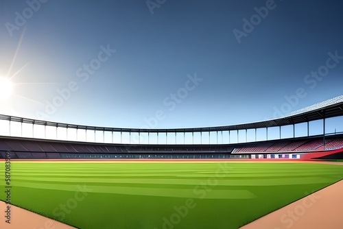 Grand baseball stadium field diamond daylight view, modern public sport building 3D render background. © DESIGN