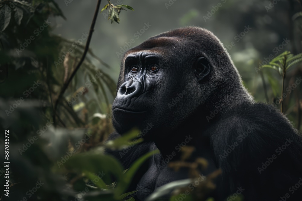 Close-Up Gorilla in Natural Habitat