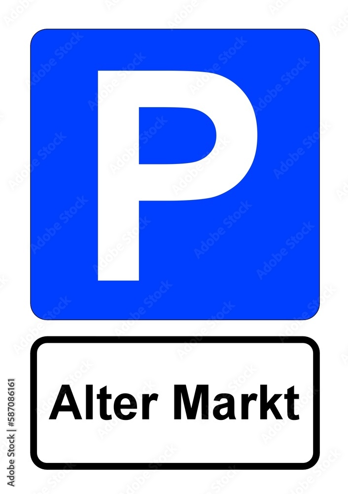 Illustration eines blauen Parkplatzschildes mit der Aufschrift Illustration eines blauen Parkplatzschildes mit der Aufschrift
