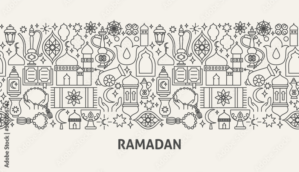 Ramadan Banner Concept. Vector Illustration of Outline Design.