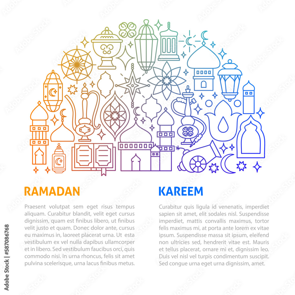 Ramadan Kareem Line Template. Vector Illustration of Outline Design.