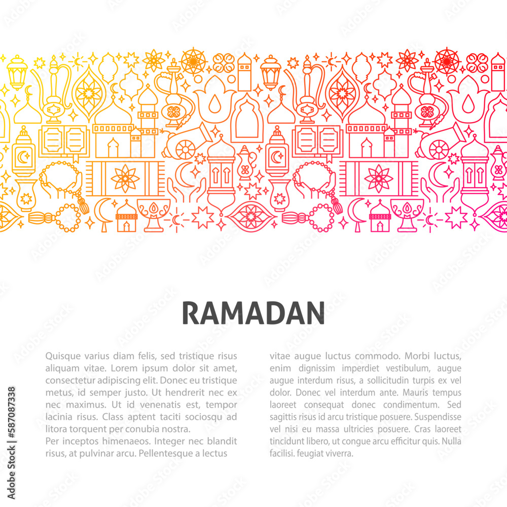 Ramadan Line Template. Vector Illustration of Outline Design.