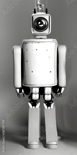 AI generative illustration of  shiny metal 1950s sci-fi robot. photo