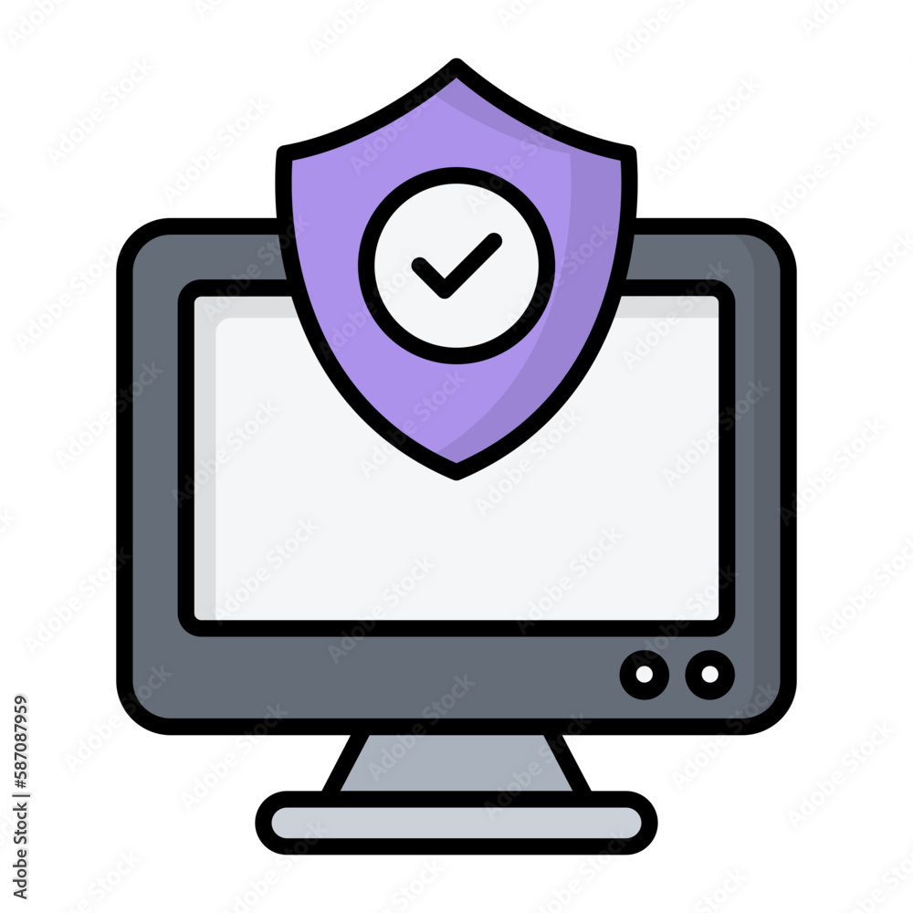 Computer Security Line Color Icon Computer Security Line Color Icon