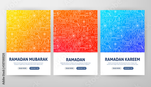 Ramadan Kareem Flyer Concepts. Vector Illustration of Outline Design.
