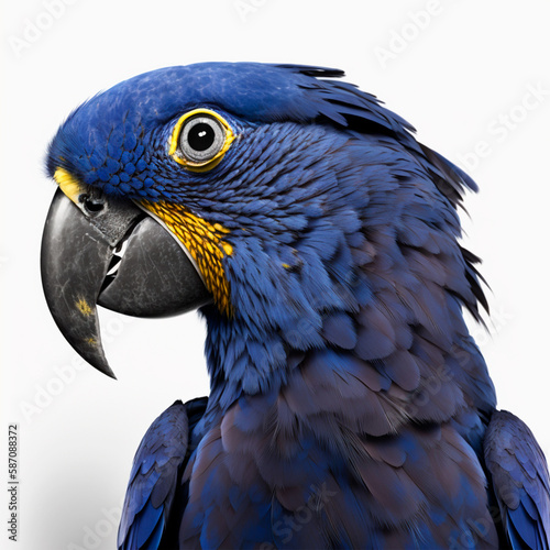 Generative AI blue macaw with white background