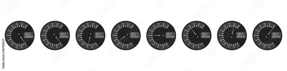 Speedometer set. Scale speed in flat style. Vector illustration. Speedometer set. Scale speed in flat style. Vector illustration.