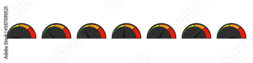 Speedometer set. Scale speed in flat style. Vector illustration.