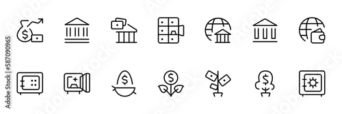 Money income line icon set. Pension fund, profit growth, bank, finance capital minimal vector illustration. Simple outline signs for investment application. flat style - stock vector.