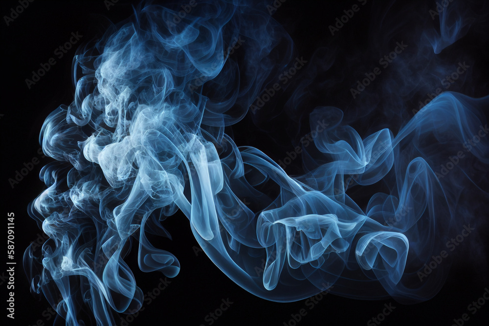 blue smoke isolated on black background. Abstract background. Texture fog. Design element. generative ai blue smoke isolated on black background. Abstract background. Texture fog. Design element. generative ai