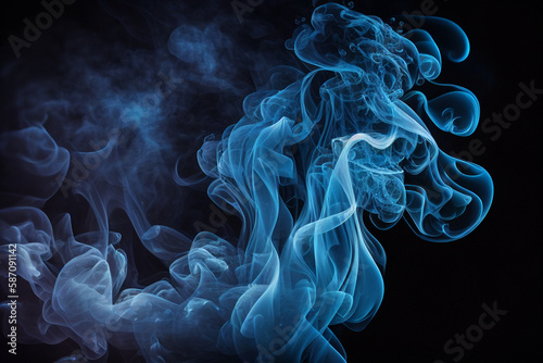 blue smoke isolated on black background. Abstract background. Texture fog. Design element. generative ai
