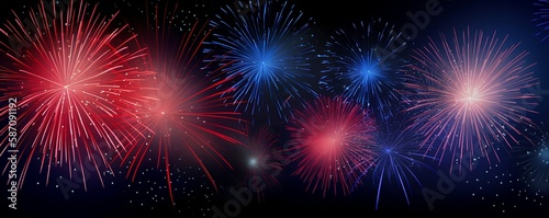 bannière avec feu d'artifice format panoramique - generative ai