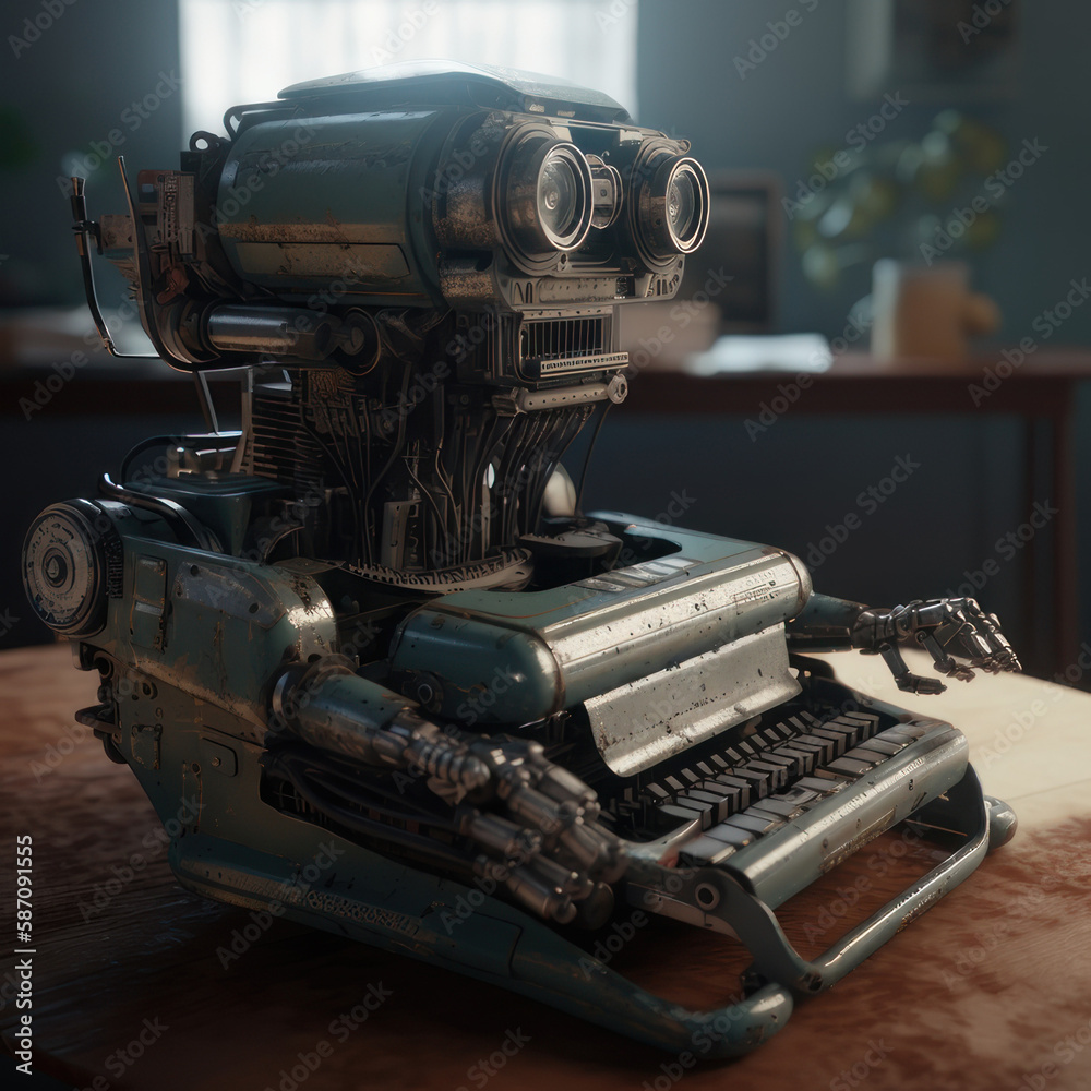 Fototapeta premium Robot typewriter. AI generative.
