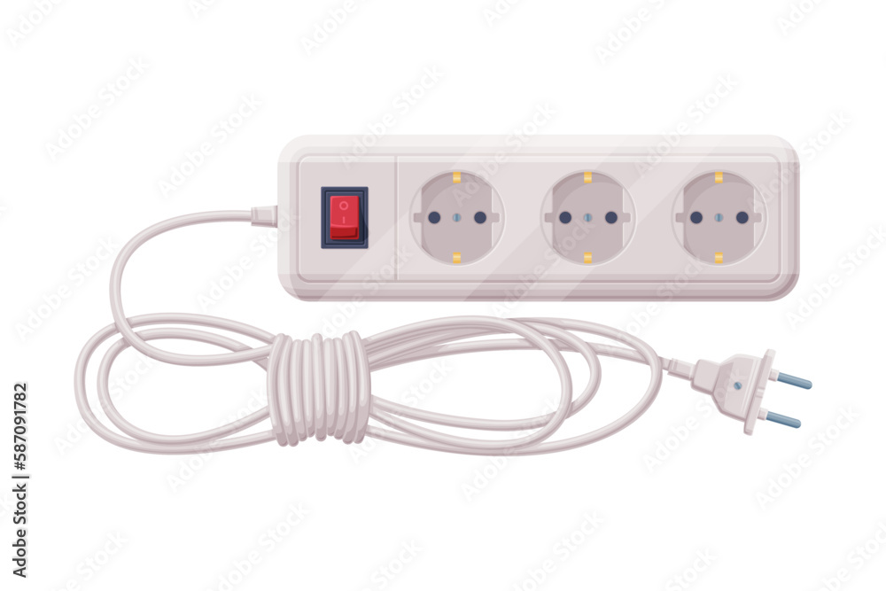 Extension Cord or Power Extender with Plug and Power Cord as Electric Current Equipment with Port Connector Vector Illustration Extension Cord or Power Extender with Plug and Power Cord as Electric Current Equipment with Port Connector Vector Illustration