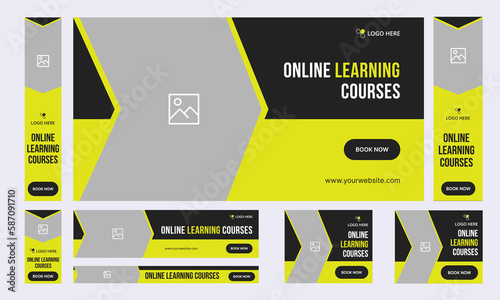Education set of web banner template design for social media posts, editable vector eps 10 file format