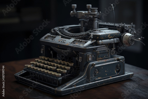 Robot automatic typewriter. AI generative.