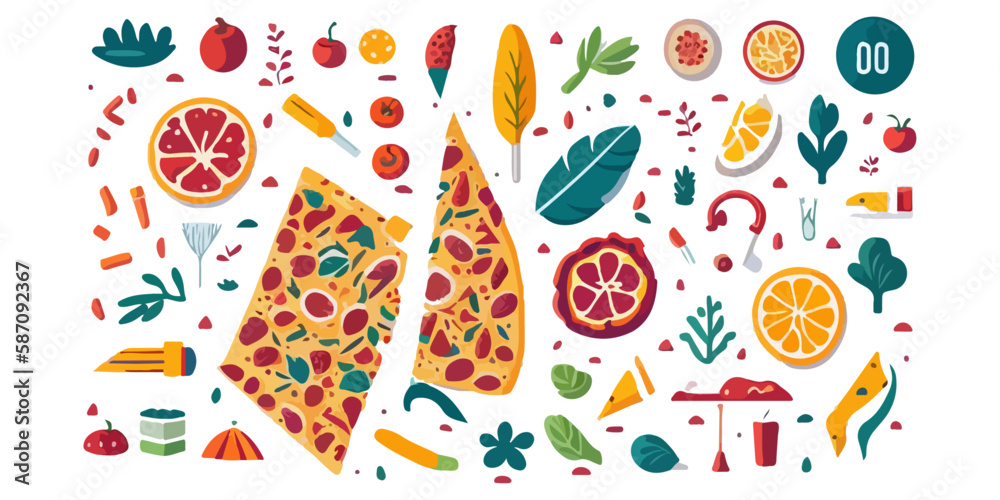 Create a tasty pizza menu with these colorful flat vector designs