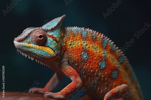 Multicolored chameleon. AI generative.