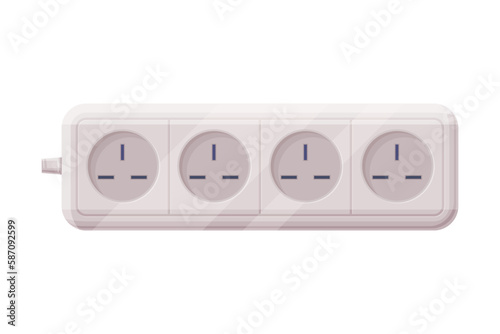 Extension Socket with Power Cord as Electric Current Equipment with Port Connector Vector Illustration