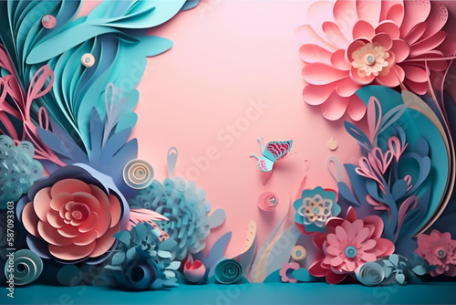 Happy Mother's Day,  flowers paper art. Generative AI