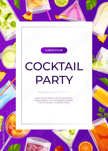 Promo flyer with classic cocktails blue lagoon,martini. Italian aperitif. Cocltail party. Alcoholic beverage drinks bar menu.Beach Holidays, summer vacation,  recreation. A4 for poster, banner