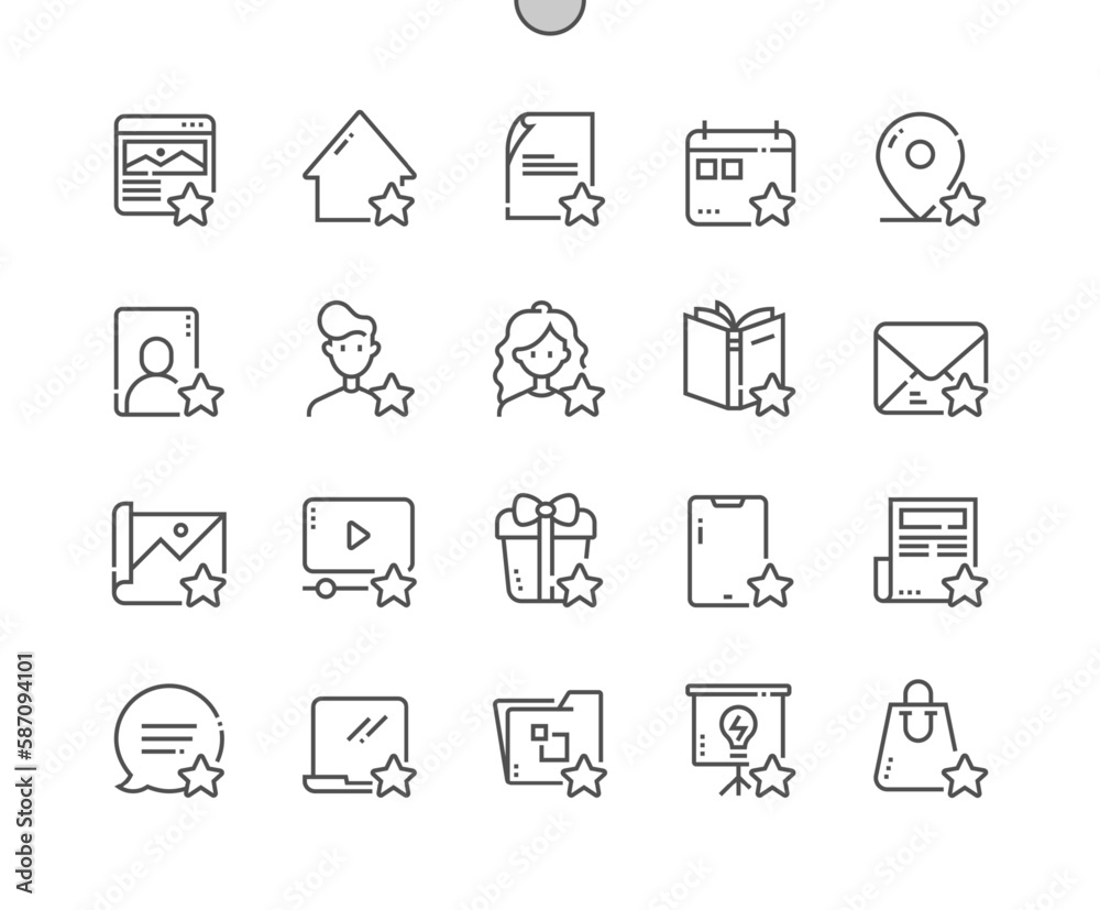 Favourite. Choosing the best product. Rating. Favourite video, image, folder and other. Pixel Perfect Vector Thin Line Icons. Simple Minimal Pictogram