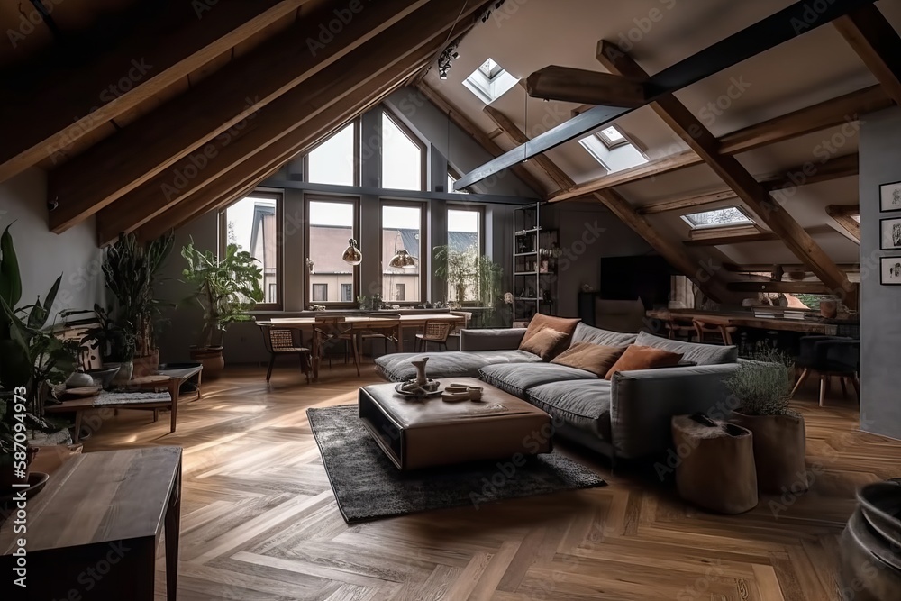 Modern Luxury attic Loft apartment. Generative AI
Modern Luxury attic Loft apartment. Generative AI