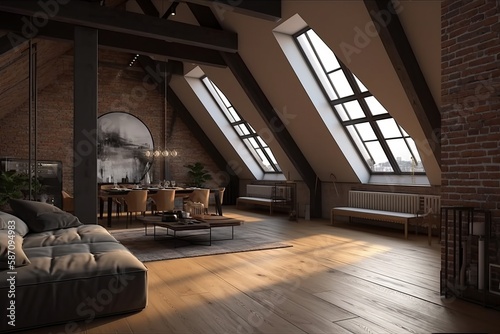 Modern Luxury attic Loft apartment. Generative AI  