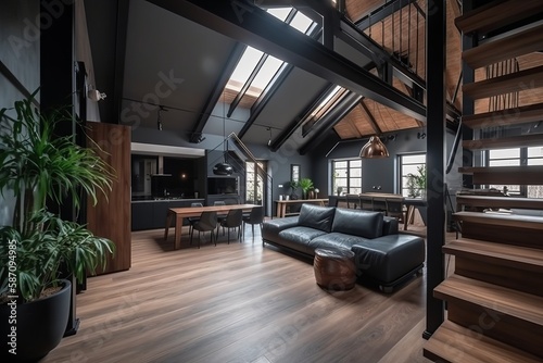 Modern Luxury attic Loft apartment. Generative AI 