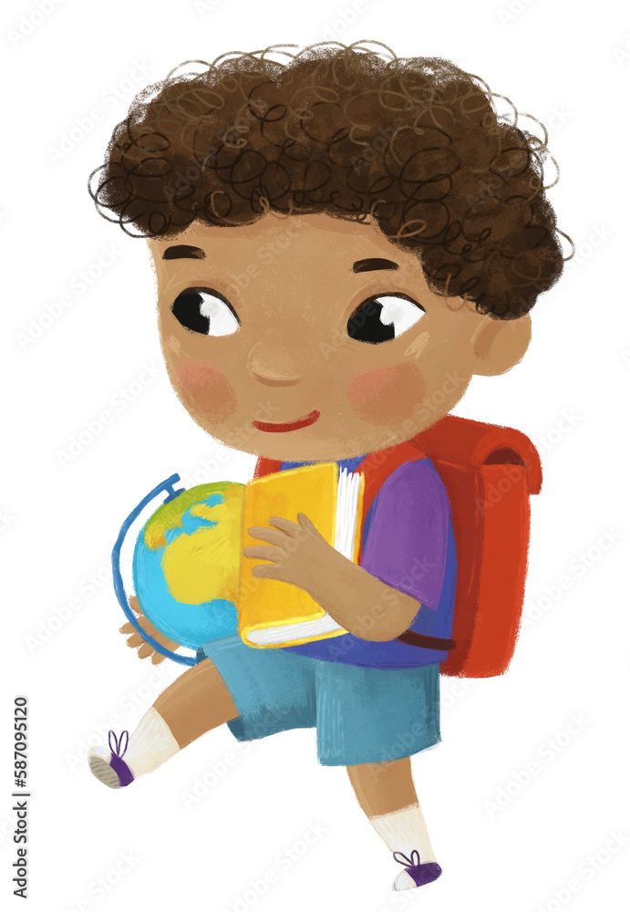 cartoon child kid boy pupil going to school with globe learning childhood illustration for children cartoon child kid boy pupil going to school with globe learning childhood illustration for children