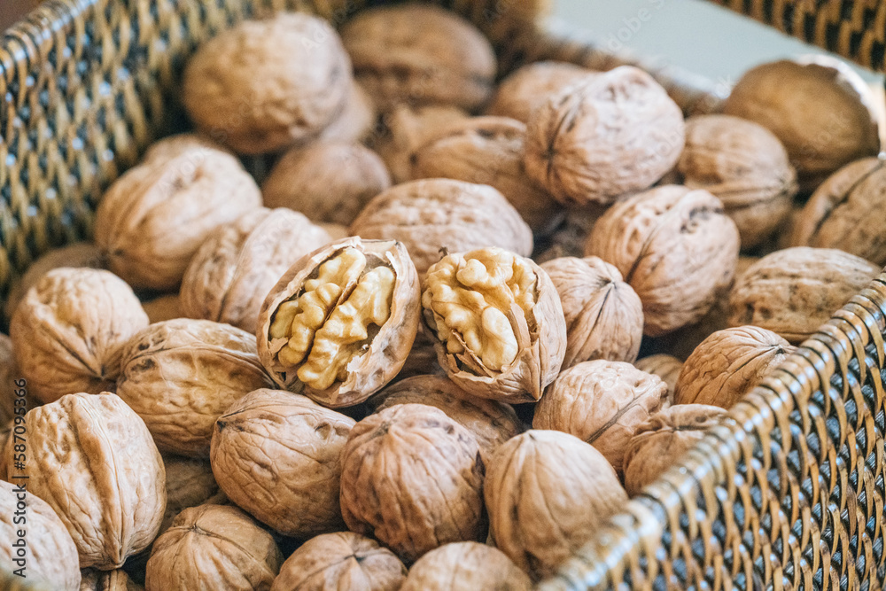 Close up of full-grained walnuts, a traditional Chinese delicacy Close up of full-grained walnuts, a traditional Chinese delicacy