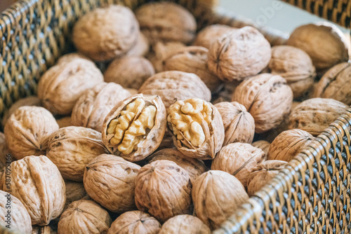 Close up of full-grained walnuts, a traditional Chinese delicacy