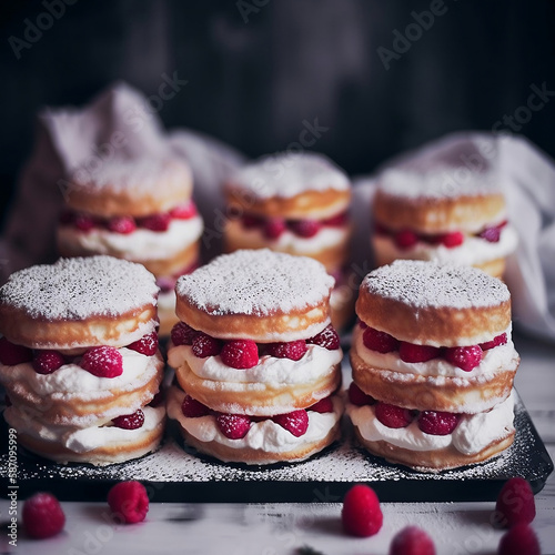 fluffy buttermilk pancakes topped with fresh berries and whipped cream - a sweet breakfast treat, start your day right, delicious breakfast options to satisfy every craving. generative ai © ShadowHero58