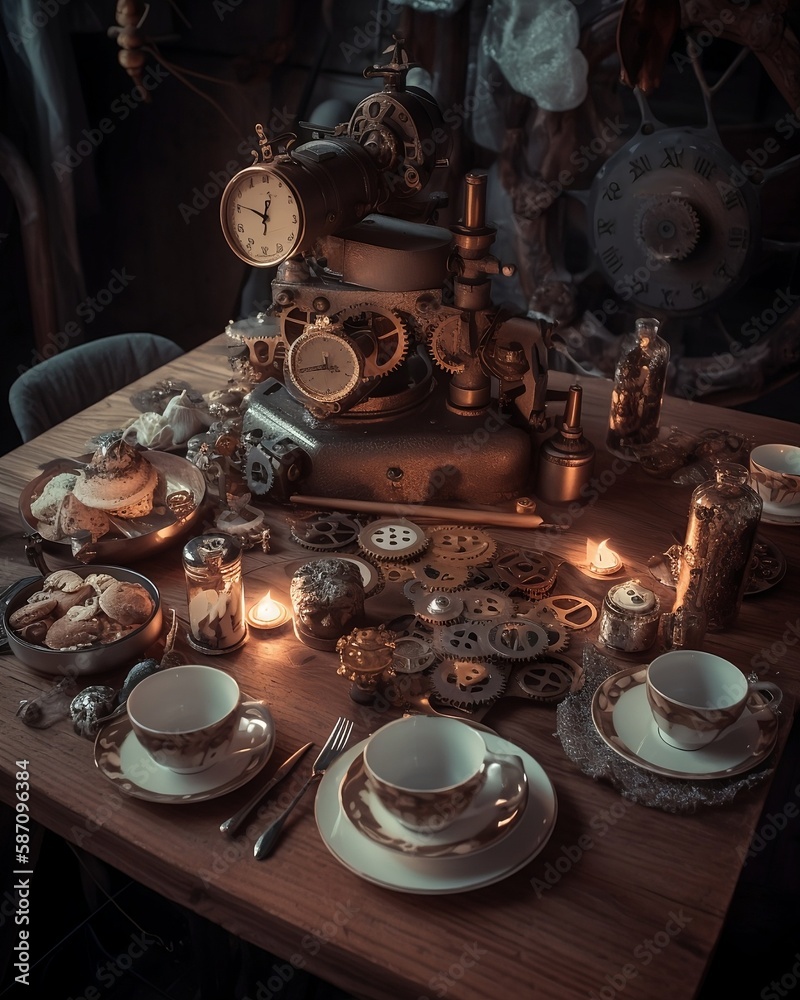 Fototapeta premium Steampunk Tea - Generative AI