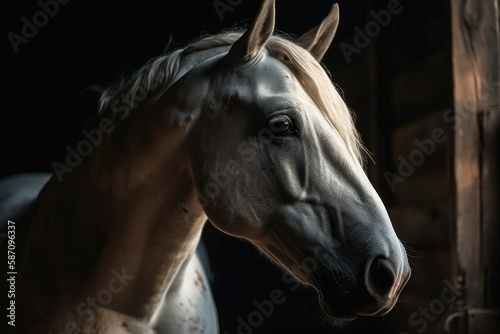 Stable portrait of a horse. Generative AI © AkuAku