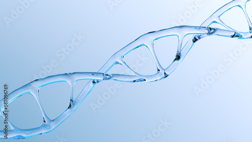 human dna structure with glass helix, deoxyribonucleic acid on blue background, nucleic acid molecules, human genome, development science, information, chromosome change, 3d rendering, copy space