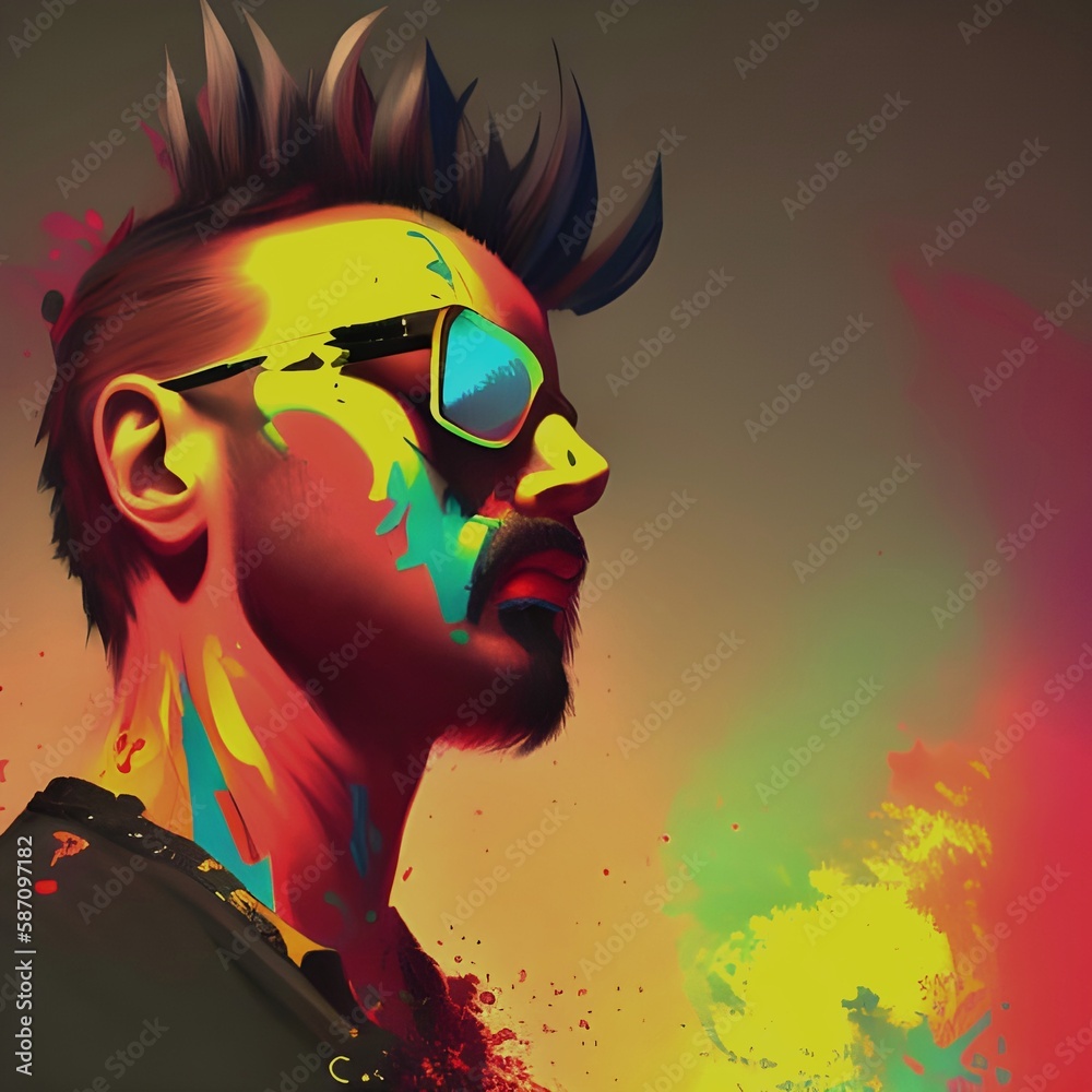 Generative AI portrait image featuring the side profile of a cool retro