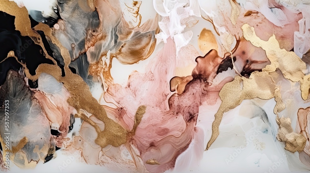  This visually stunning artwork showcases a captivating and intricate abstract design that has been created with white and rose-colored alcohol ink. 