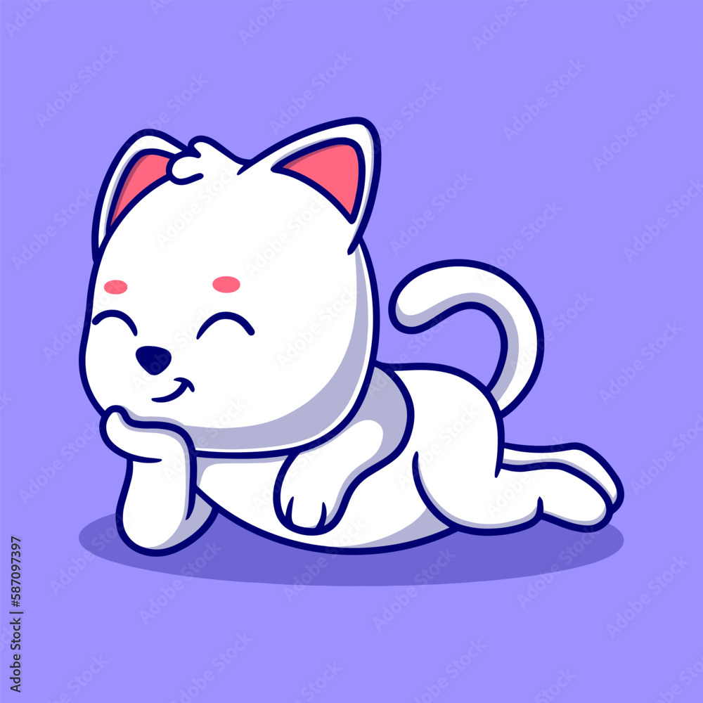 Cute cat cartoon icon illustration. funny animal for a sticker Cute cat cartoon icon illustration. funny animal for a sticker