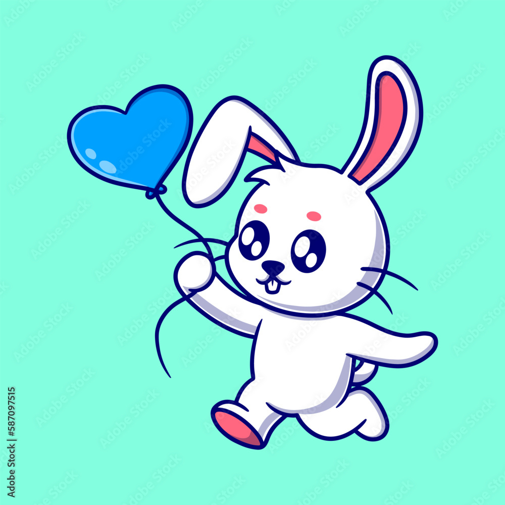 Cute bunny with love balloon cartoon icon illustration Cute bunny with love balloon cartoon icon illustration
