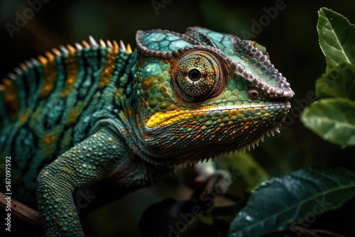 Stunning nature landscape, macro images, and a green chameleon. Generative AI